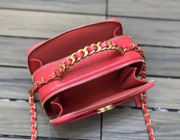 Chanel Shiny Crumpled Calfskin Vanity Case Red AS2179