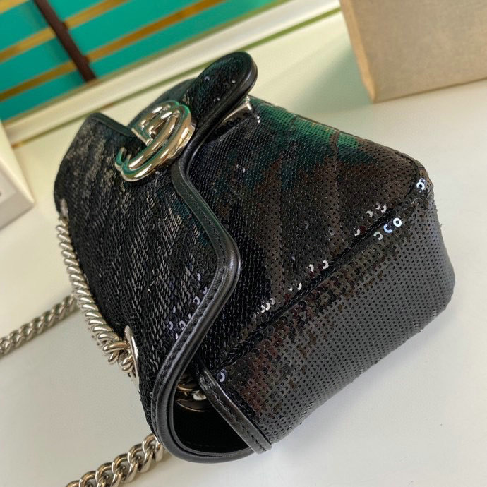 Gucci GG Marmont Mini Sequin Shoulder Bag Black 446744