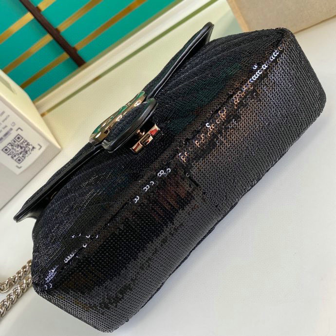 Gucci GG Marmont Small Sequin Shoulder Bag Black 443497