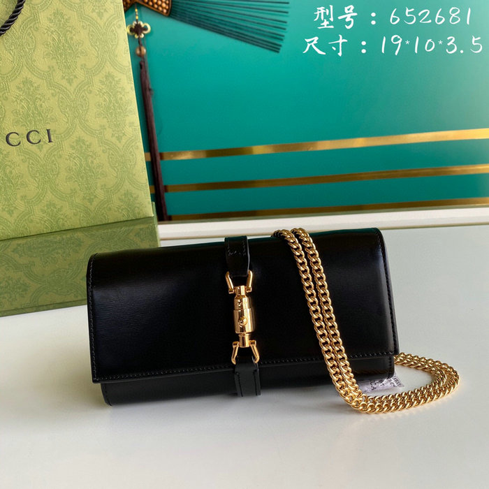 Gucci Jackie 1961 Leather Chain Wallet Black 652681