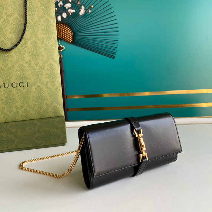 Gucci Jackie 1961 Leather Chain Wallet Black 652681