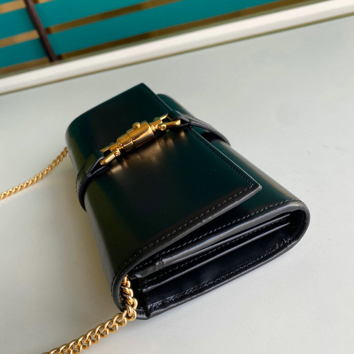 Gucci Jackie 1961 Leather Chain Wallet Black 652681