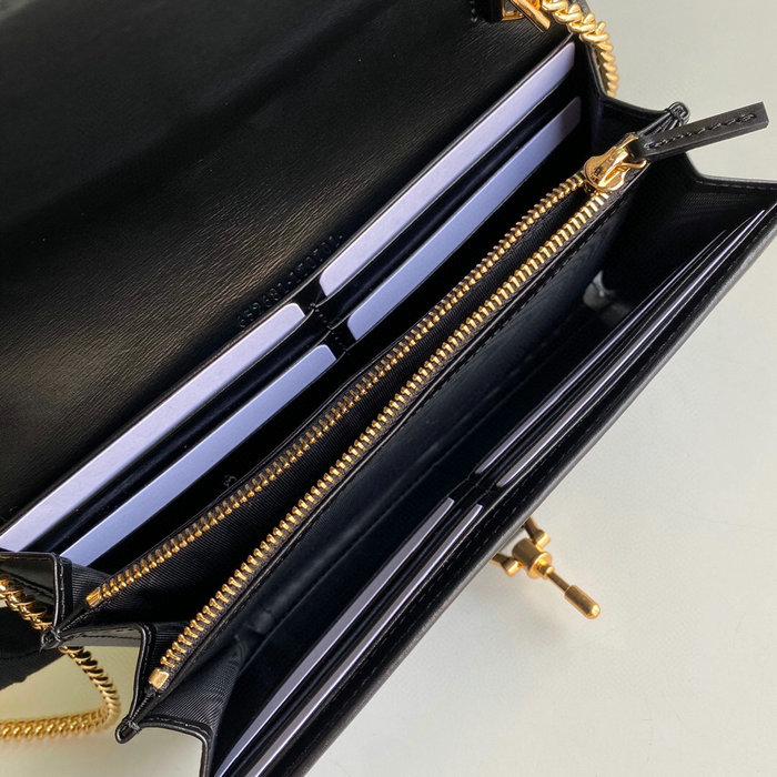 Gucci Jackie 1961 Leather Chain Wallet Black 652681