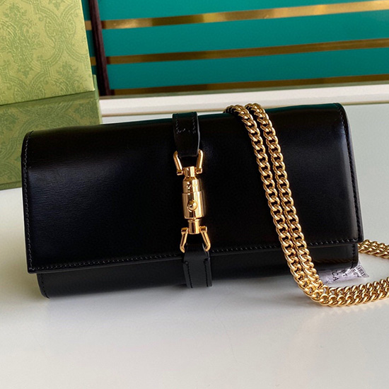 Gucci Jackie 1961 Leather Chain Wallet Black 652681