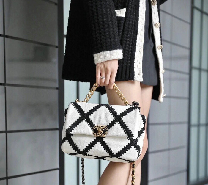 Chanel Calfskin 19 Flap Bag White and Black AS1160