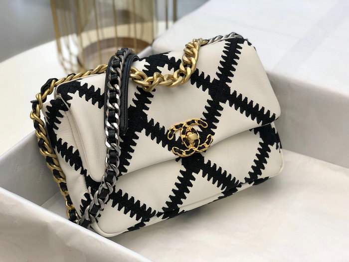 Chanel Calfskin 19 Flap Bag White and Black AS1160