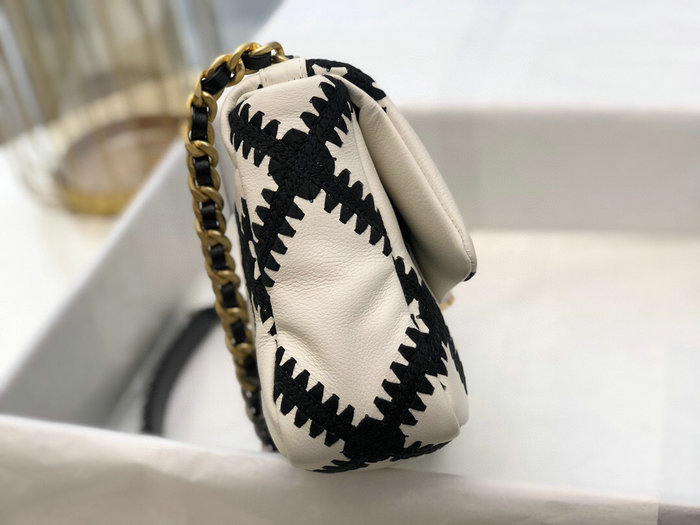 Chanel Calfskin 19 Flap Bag White and Black AS1160