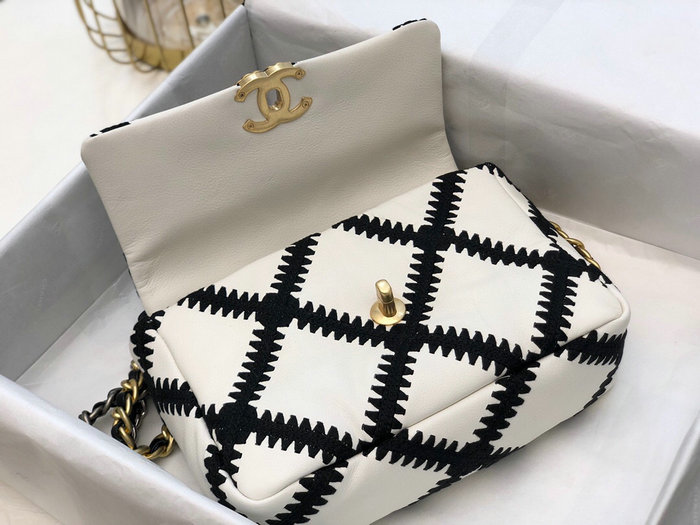 Chanel Calfskin 19 Flap Bag White and Black AS1160