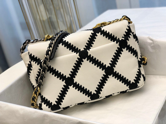 Chanel Calfskin 19 Large Flap Bag White and Black AS1161