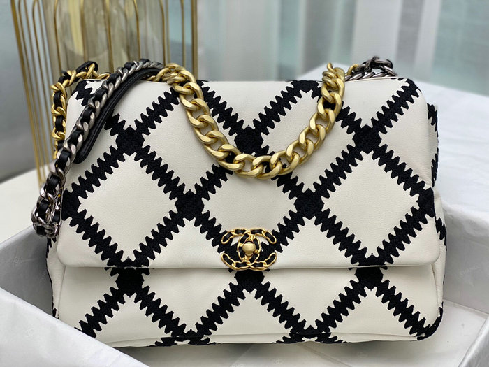 Chanel Calfskin 19 Maxi Flap Bag White and Black AS1162