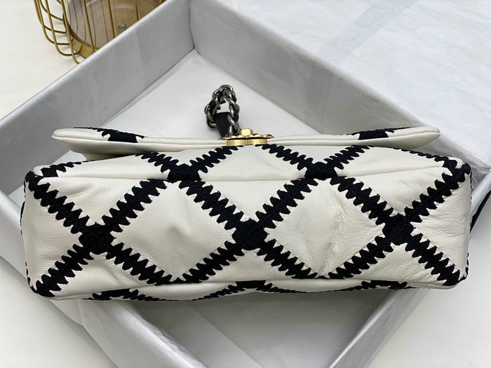 Chanel Calfskin 19 Maxi Flap Bag White and Black AS1162