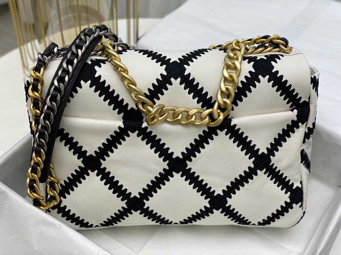 Chanel Calfskin 19 Maxi Flap Bag White and Black AS1162