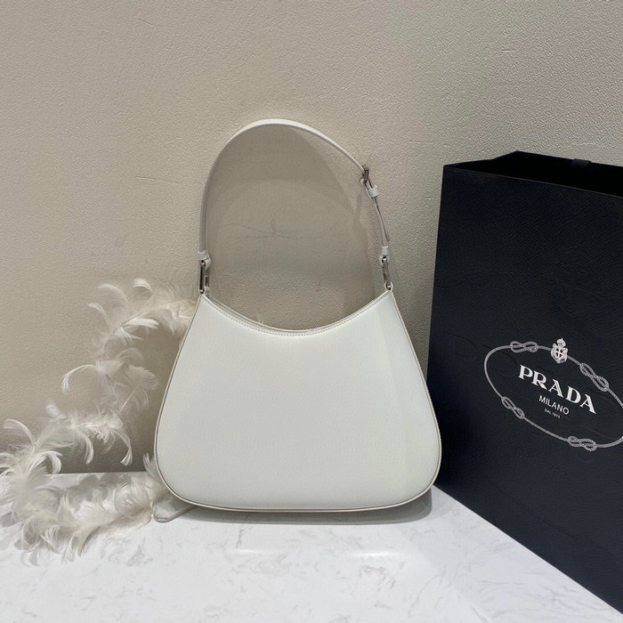 Prada Cleo Brushed Leather Shoulder Bag White 1BC156