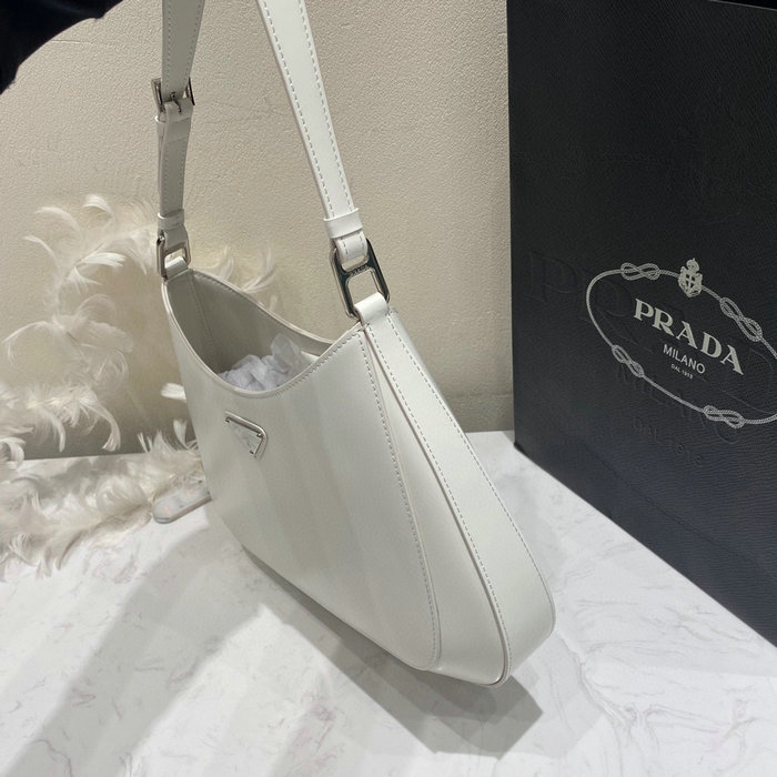 Prada Cleo Brushed Leather Shoulder Bag White 1BC156