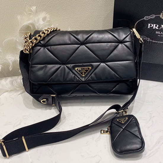 Prada System Nappa Leather Patchwork Bag Black 1BD291