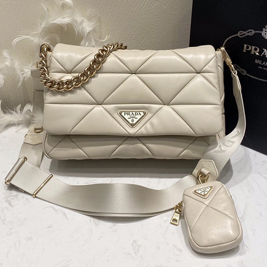 Prada System Nappa Leather Patchwork Bag White 1BD291