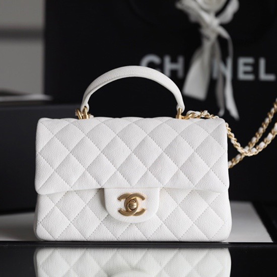 Chanel mini flap bag with top handle White AS2431