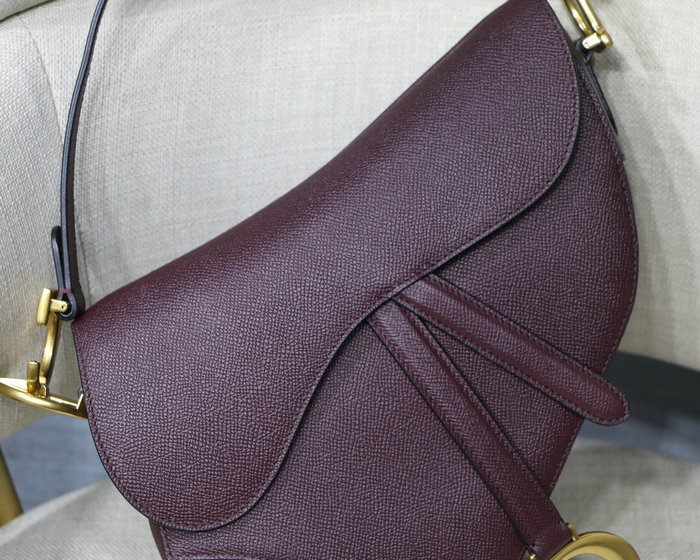 Dior Grained Calfskin Saddle Bag Burgundy M9001