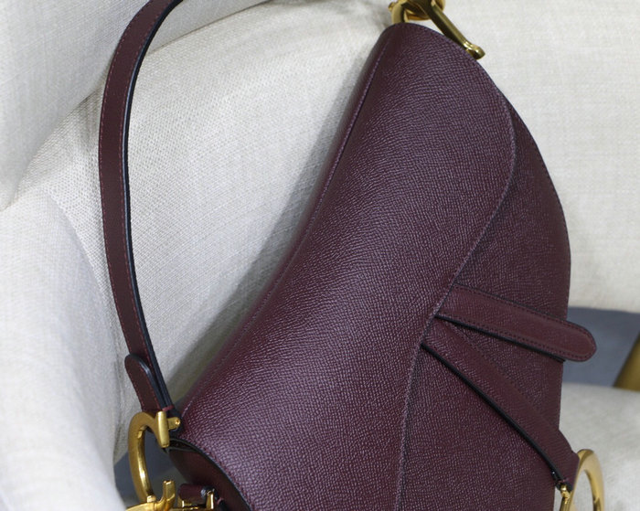 Dior Grained Calfskin Saddle Bag Burgundy M9001