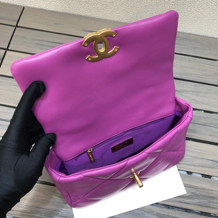 Chanel 19 Lambskin Flap Bag Purple AS1160