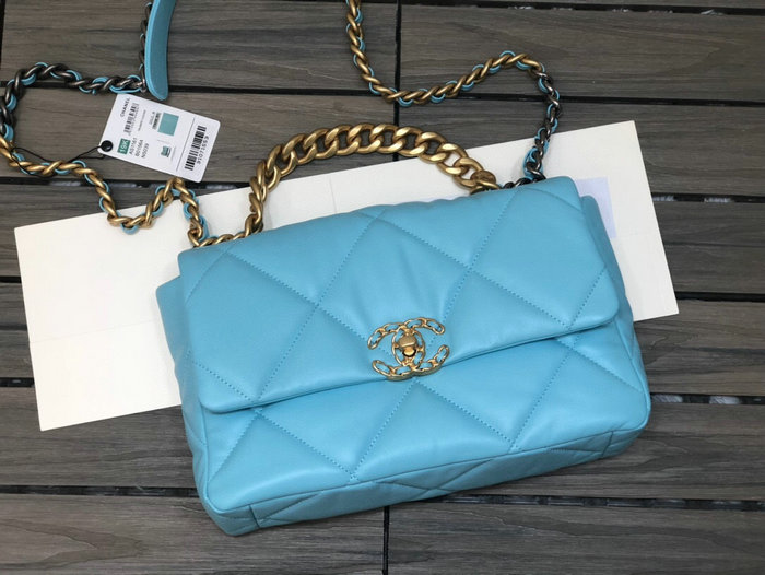 Chanel 19 Lambskin Large Flap Bag Light Blue AS1161