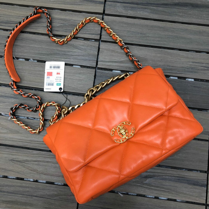 Chanel 19 Lambskin Large Flap Bag Orange AS1161