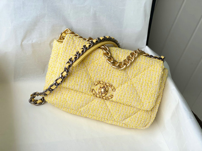 Chanel 19 Tweed Flap Bag Yellow AS1160