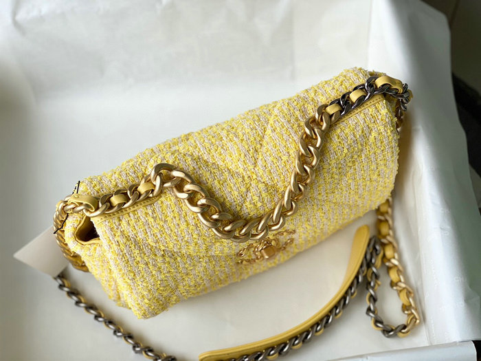 Chanel 19 Tweed Flap Bag Yellow AS1160