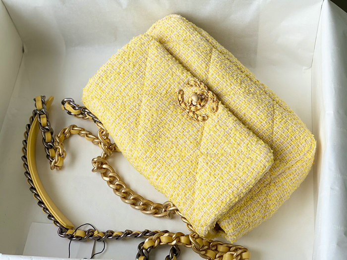 Chanel 19 Tweed Flap Bag Yellow AS1160