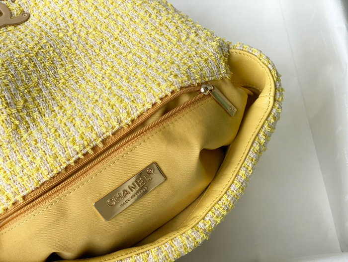 Chanel 19 Tweed Flap Bag Yellow AS1160