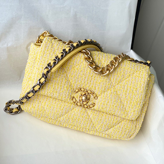 Chanel 19 Tweed Flap Bag Yellow AS1160