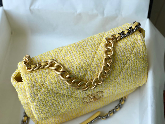 Chanel 19 Tweed Large Flap Bag Yellow AS1161