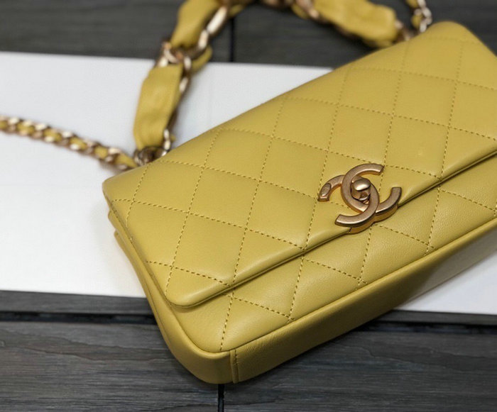 Chanel Lambskin Flap Bag Yellow AS2388