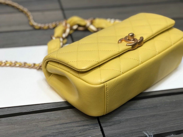 Chanel Lambskin Flap Bag Yellow AS2388