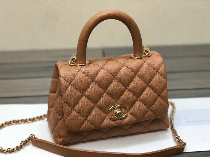 Chanel Mini Flap Bag with Top Handle Camel AS2215