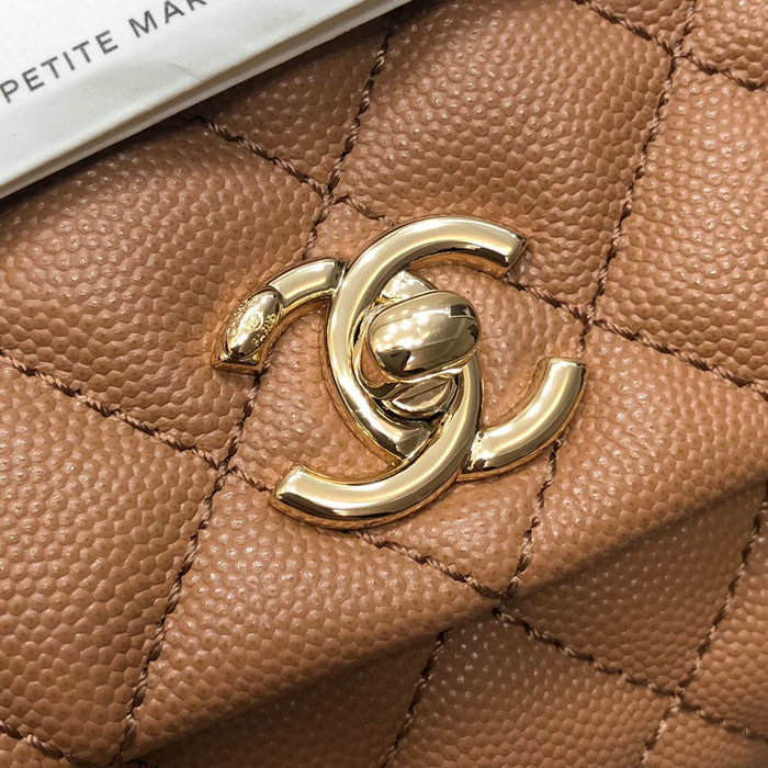 Chanel Mini Flap Bag with Top Handle Camel AS2215