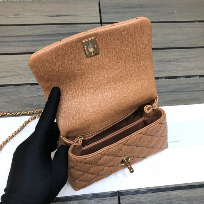 Chanel Mini Flap Bag with Top Handle Camel AS2215