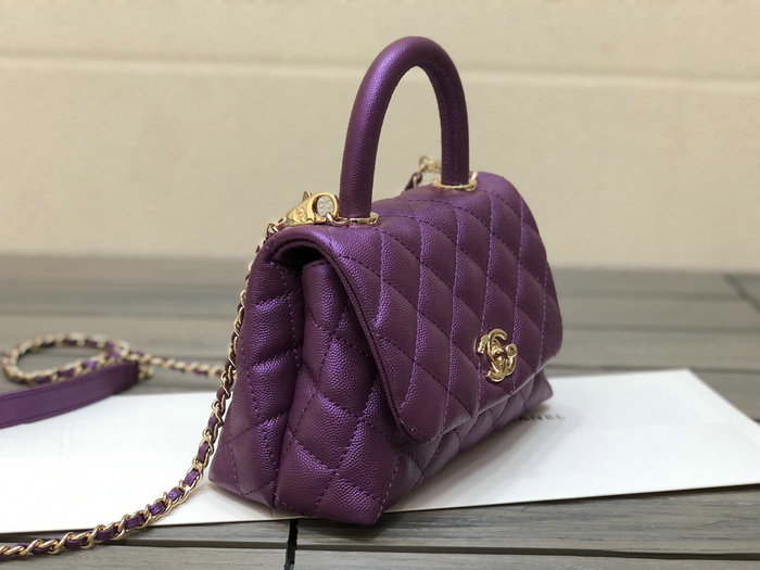 Chanel Mini Flap Bag with Top Handle Purple AS2215