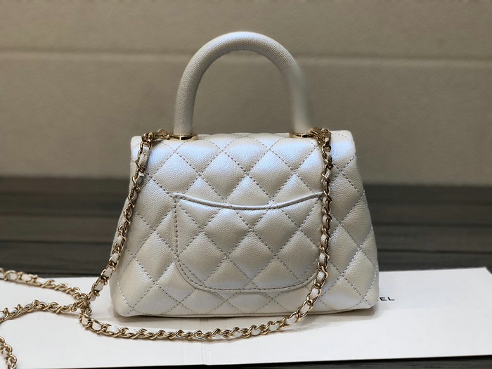 Chanel Mini Flap Bag with Top Handle Silver AS2215