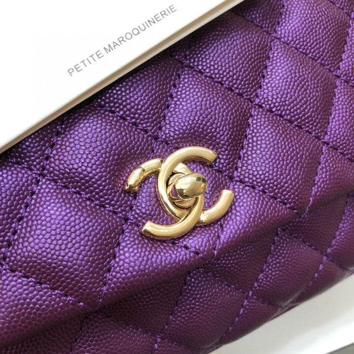 Chanel Small Flap Bag with Top Handle Purple A92990