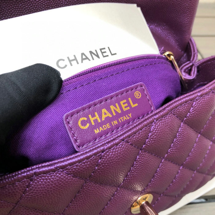 Chanel Small Flap Bag with Top Handle Purple A92990