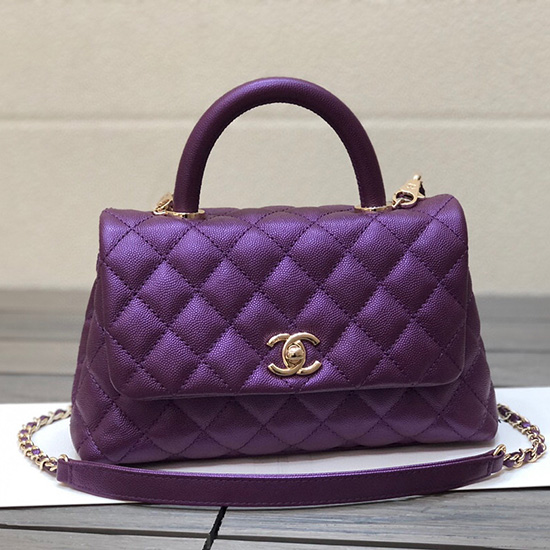 Chanel Small Flap Bag with Top Handle Purple A92990