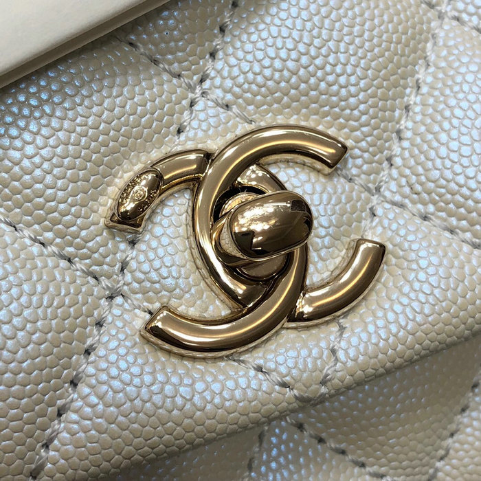 Chanel Small Flap Bag with Top Handle Silver A92990