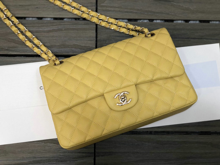 Classic Chanel Grain Calfskin Medium Flap Bag Yellow CF1112