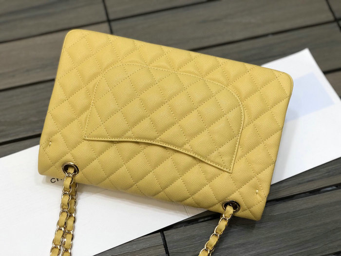 Classic Chanel Grain Calfskin Medium Flap Bag Yellow CF1112