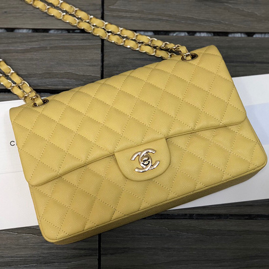 Classic Chanel Grain Calfskin Medium Flap Bag Yellow CF1112