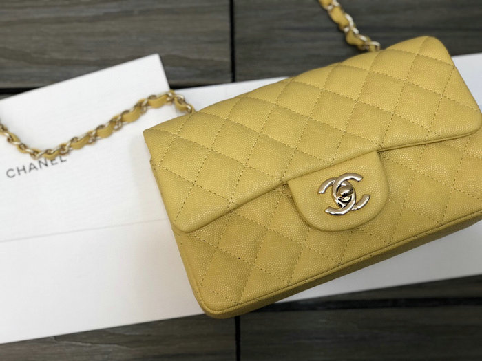 Classic Chanel Grain Calfskin Small Flap Bag Yellow CF1116