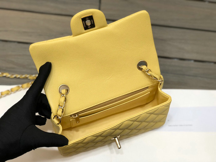 Classic Chanel Grain Calfskin Small Flap Bag Yellow CF1116