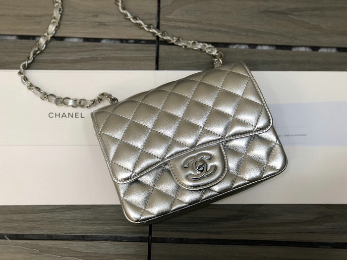 Classic Chanel Lambskin Mini Flap Bag Silver CF1115