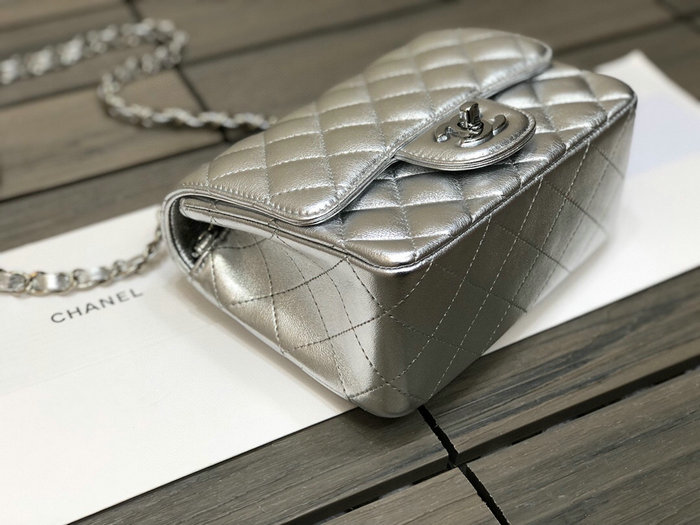 Classic Chanel Lambskin Mini Flap Bag Silver CF1115